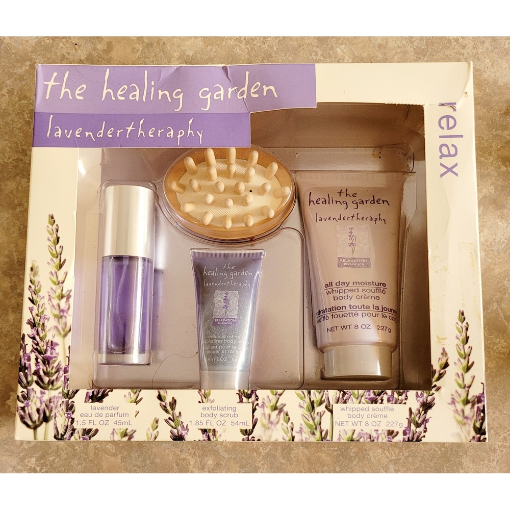 The Healing Garden Lavendertherapy Gift‎ Set Parfum Scrub Creme Massager Vintage